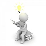 Figure Sitting And Reading Book With Idea Bulb Stock Photo