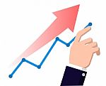 Finger Up Holding Chart Arrow. Flat Style- Illustration Stock Photo