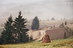 First Snow In Autumn. Snowfall In Mountains Stock Photo