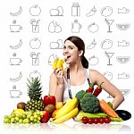 Fit Smiling Woman Enjoying Banana Stock Photo