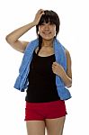 Fitness Asian Lady With Towel Stock Photo