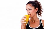 Fitness Girl Drinking Fresh Juice Stock Photo