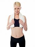 Fitness Lady Holding Gym Towel Stock Photo