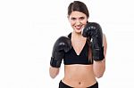 Fitness Woman Wearing Boxing Gloves Stock Photo