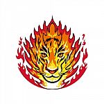 Flaming Tiger Head On Fire Mascot Stock Photo