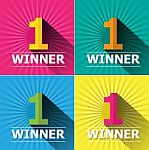 Flat Design Bright Colors Number One First Place Winner And Badges Stock Photo