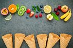 Flat Lay Various Fresh Fruits Raspberry ,blueberry ,strawberry , Stock Photo