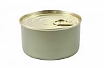 Flat Tin Can With Ring Cover On White Background Stock Photo