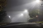 Foggy Street At Night Stock Photo