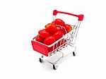 Fresh Grape Or Cherry Tomato In Shopping Cart On White Backgroun Stock Photo