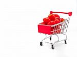 Fresh Grape Or Cherry Tomato In Trolly On White Background Stock Photo