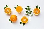 Fresh Orange Citrus Fruit With Leaves Isolated On White Backgrou Stock Photo