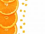 Fresh Orange Slice And Small Pieces On White Background, With Co Stock Photo