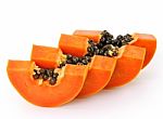 Fresh Ripe Juicy Papaya Slice On White Background Stock Photo