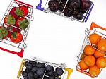 Fresh Summer Fruits, Cherry, Strawberry, Cape Gooseberry And Blu Stock Photo