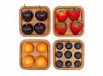 Fresh Summer Fruits, Cherry, Strawberry, Cape Gooseberry And Blu Stock Photo