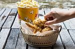 Fried Chicken And Popcorn Stock Photo