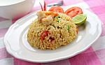 Fried Rice With Shrimp Stock Photo