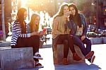 Friends Having Fun With Smartphones Stock Photo