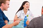 Friends Having Lunch Together Home Stock Photo