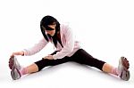 Front View Of Exercising Woman On White Background Stock Photo