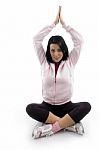 Front View Of Female Doing Yoga On White Background Stock Photo