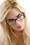 Front View Of Woman Wearing Spectacles Looking At Camera Stock Photo