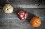 Fruit Arranged On Old Wooden Stock Photo