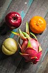 Fruit On A Wooden Stock Photo