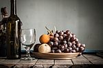 Fruit Tray And A Bottle Stock Photo