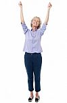 Full Length Image Of Excited Aged Lady Stock Photo