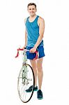 Full Length Portrait Of A Bicyclist Stock Photo