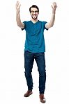 Full Length Shot, Casual Cheerful Man Stock Photo