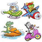 Funny Vehicle And Animal Set Stock Photo