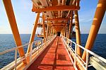 Gangway Or Walk Way In Oil And Gas Construction Platform, Oil And Gas Process Platform, Remote Platform For Production Oil And Gas, Construction In Offshore Stock Photo