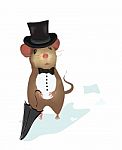 Gentleman Mouse In A Toxedo And Umbrella Stock Photo