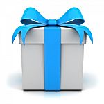 Gift Box With Blue Ribbon Bow Stock Photo