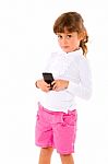 Girl Child Holding Mobile Stock Photo