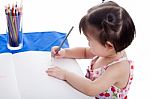 Girl Drawing Picture Stock Photo