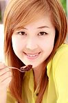 Girl Eating Food Stock Photo