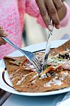 Girl Eating In The Bar. Hand's Detail Stock Photo