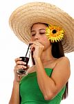 Girl Enjoying A Cold Drink Stock Photo