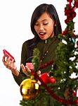 Girl Excited By Her Christmas Gift Stock Photo