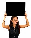 Girl Holding Black Board Stock Photo