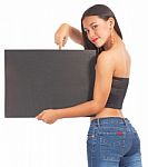 Girl Holding Blank Board Stock Photo