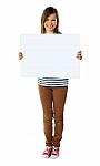 Girl Holding Empty White Board Stock Photo