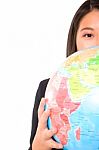 Girl Holding Globe Stock Photo