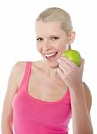 Girl Holding Green Apple Stock Photo