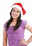 Girl In Santa Claus Hat Stock Photo