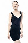 Girl In Sleeveless Party Wear Dress Stock Photo